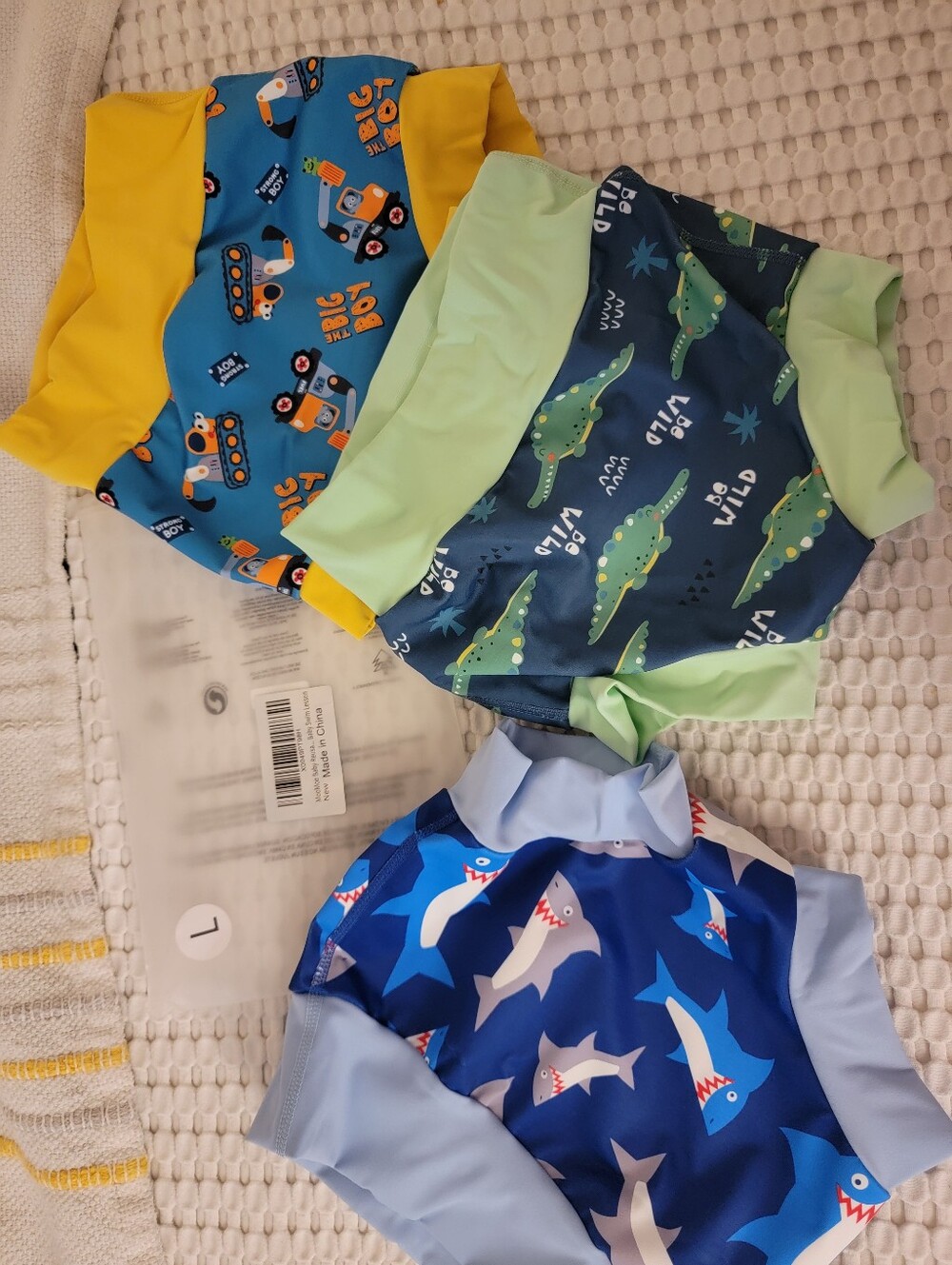 Toddler Swim Rash Guard Set - Sharks, Crocodiles & Trucks - Blue/Green/Yellow